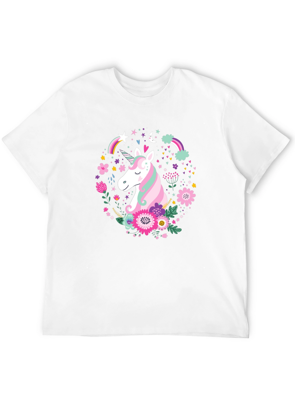 Unicorn Floral Graphic Black T-Shirt