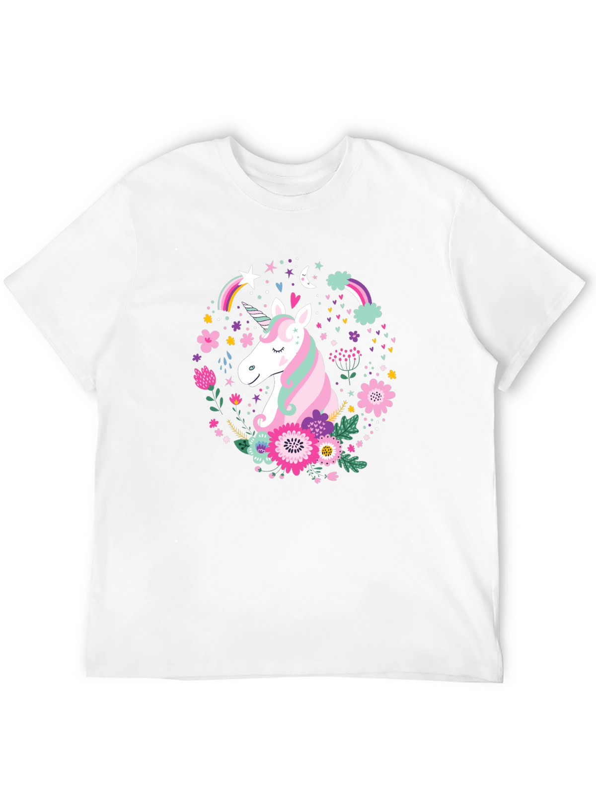 Unicorn Floral Graphic Black T-Shirt