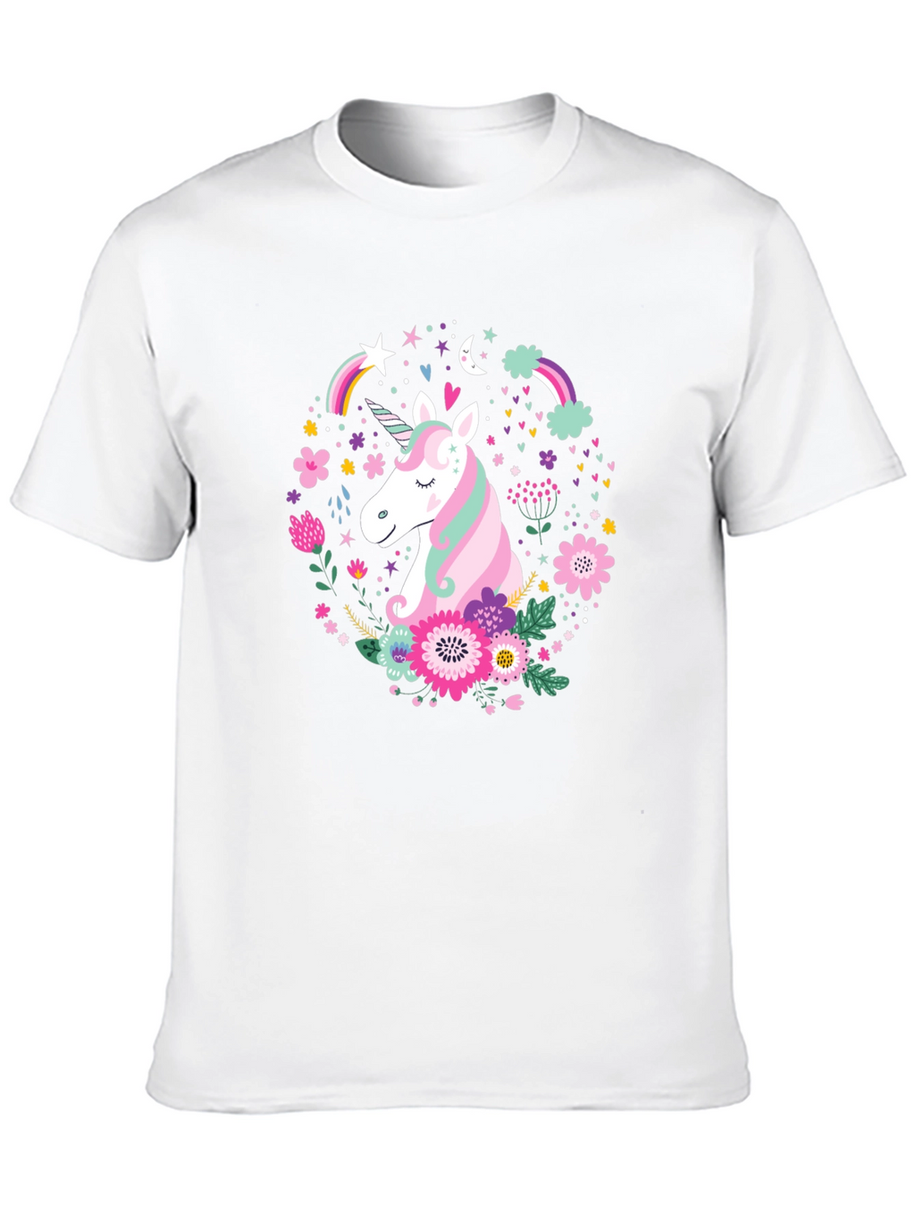 Unicorn Floral Graphic Black T-Shirt