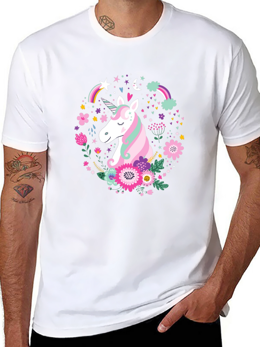Unicorn Floral Graphic Black T-Shirt