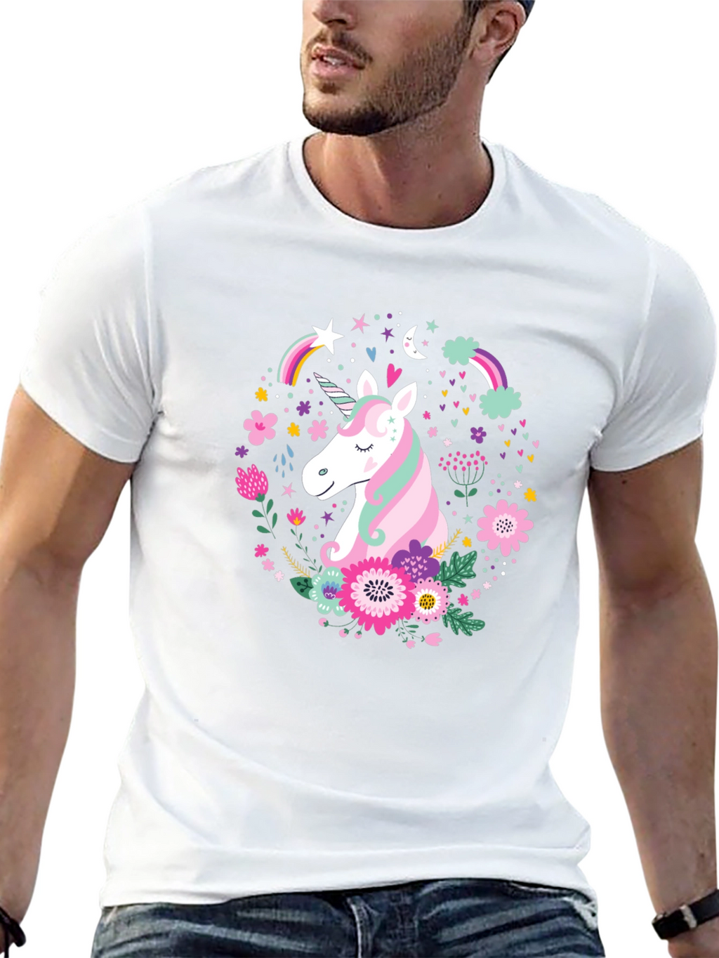 Unicorn Floral Graphic Black T-Shirt