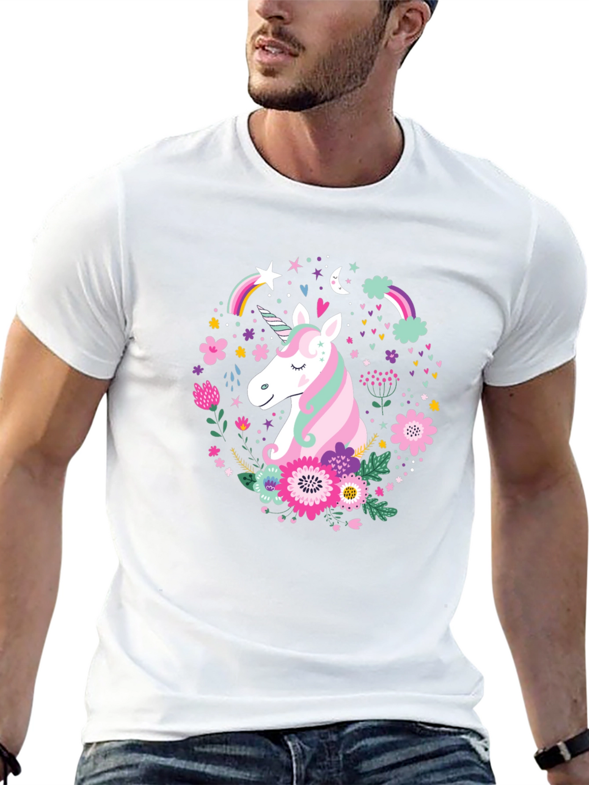 Unicorn Floral Graphic Black T-Shirt