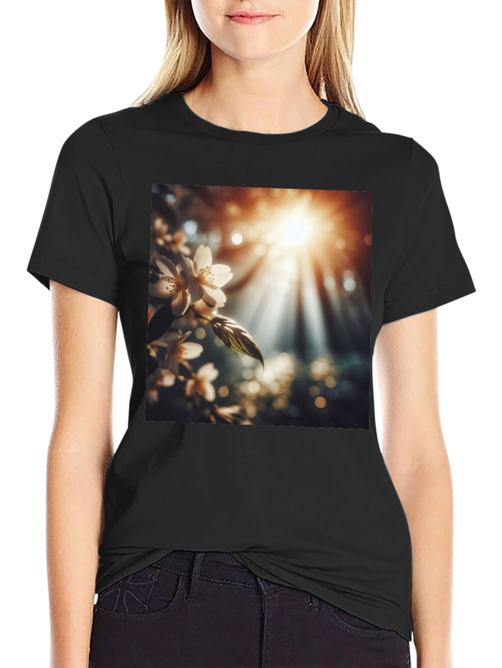 Nature Blossom T-Shirt - Black Cotton Tee