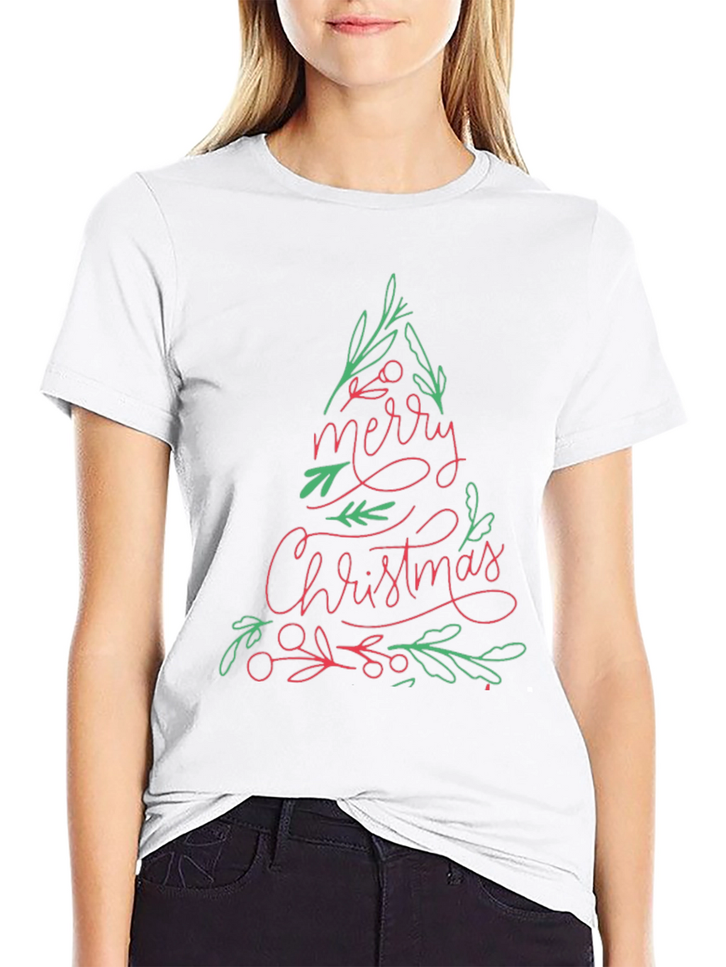 Merry Christmas Tree Graphic Tee - Black