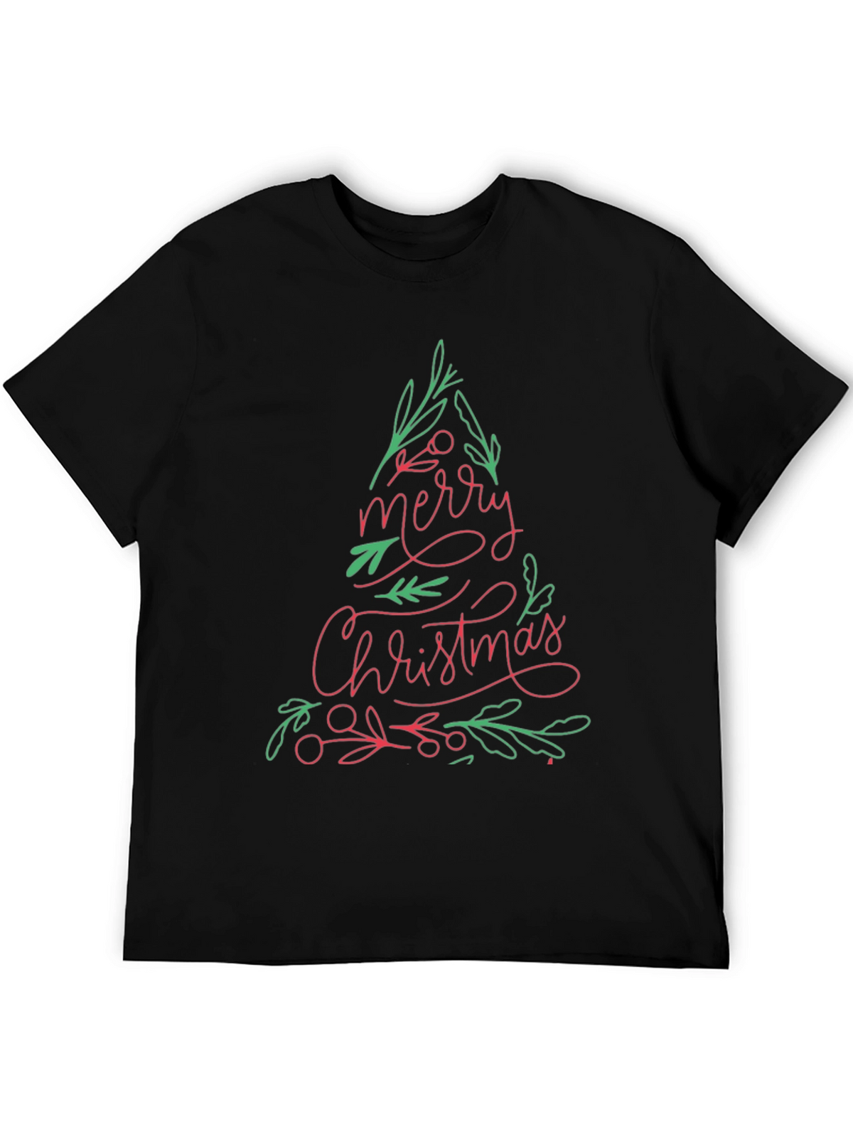 Merry Christmas Tree Graphic Tee - Black