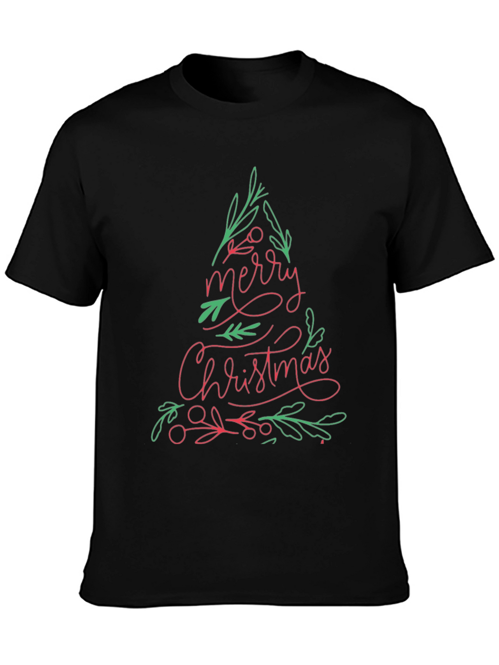 Merry Christmas Tree Graphic Tee - Black