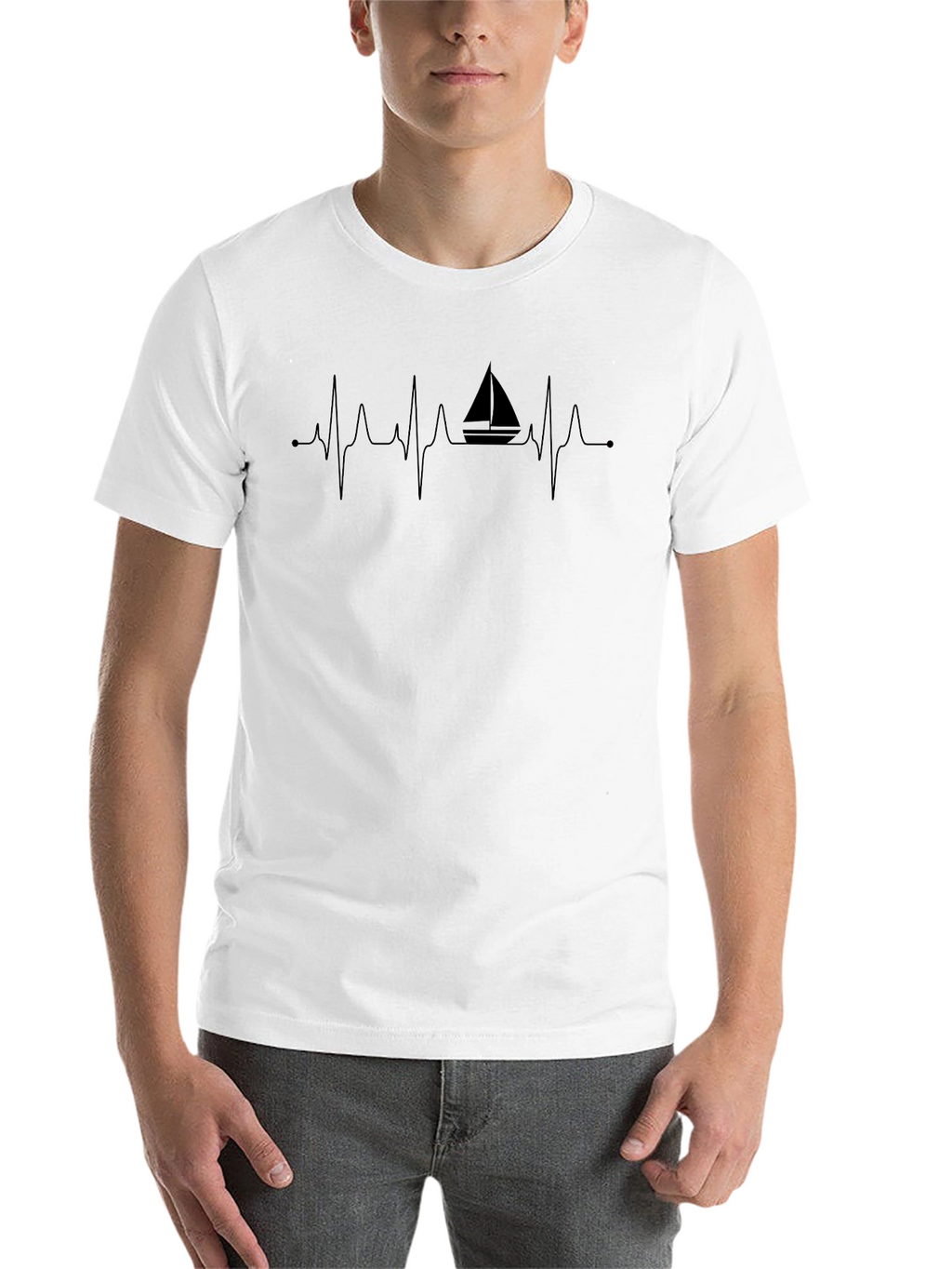 Sailboat Heartbeat Mens Black T-Shirt