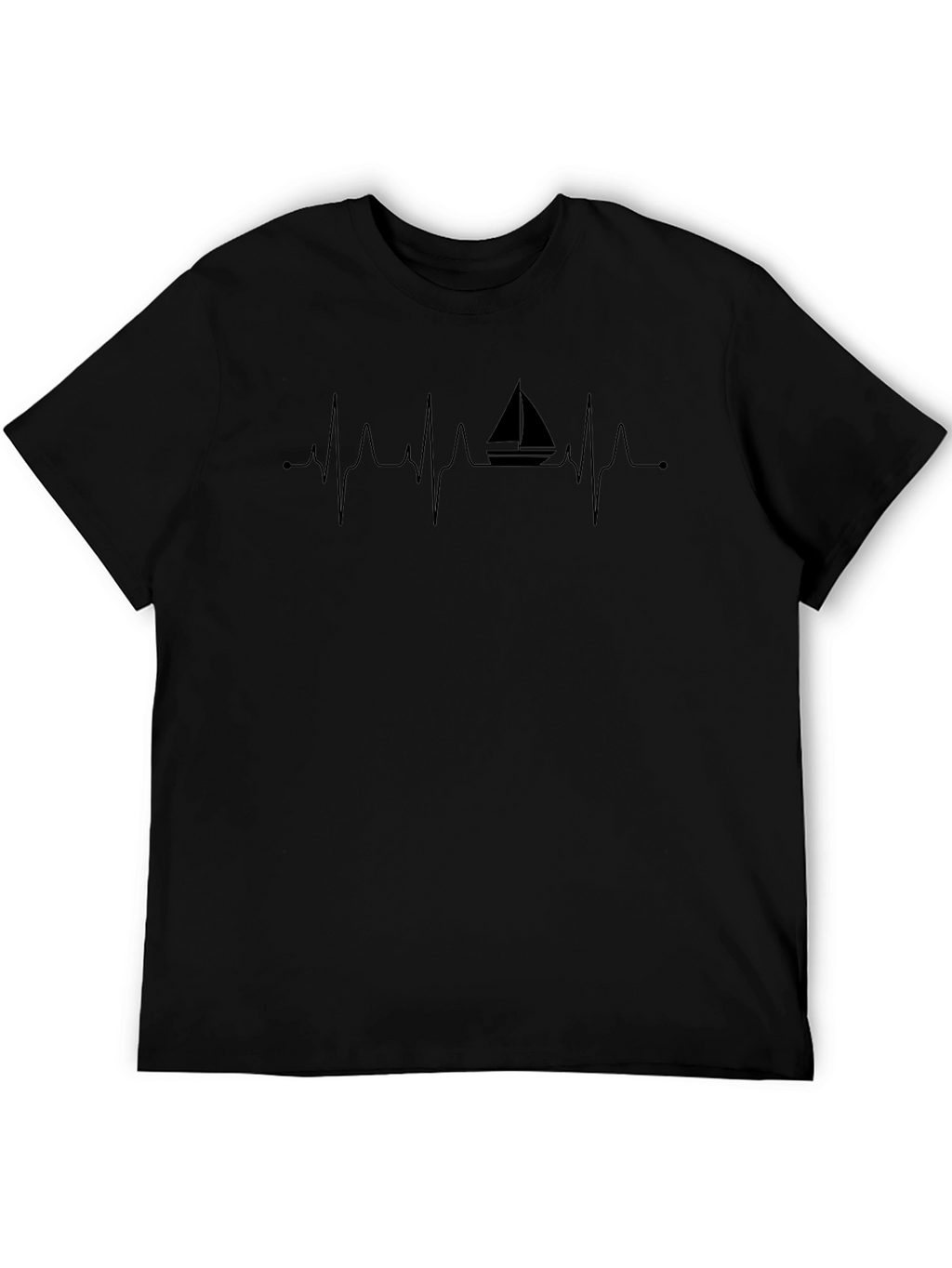 Sailboat Heartbeat Mens Black T-Shirt