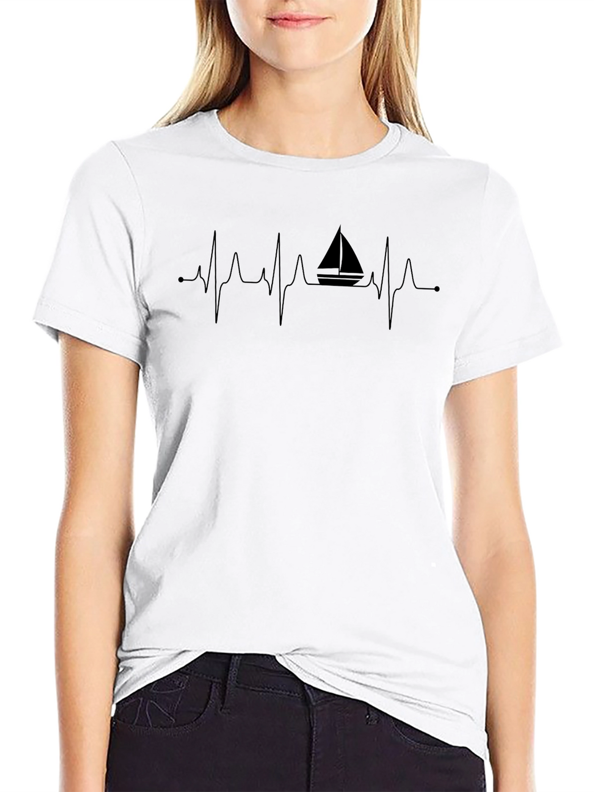Sailboat Heartbeat Mens Black T-Shirt