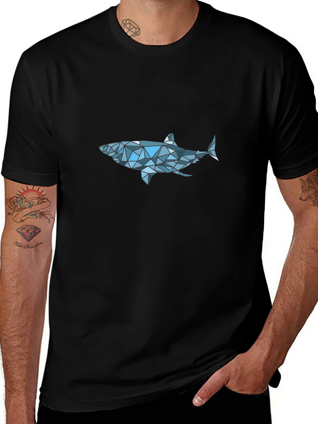 Geometric Shark Graphic Tee - Black