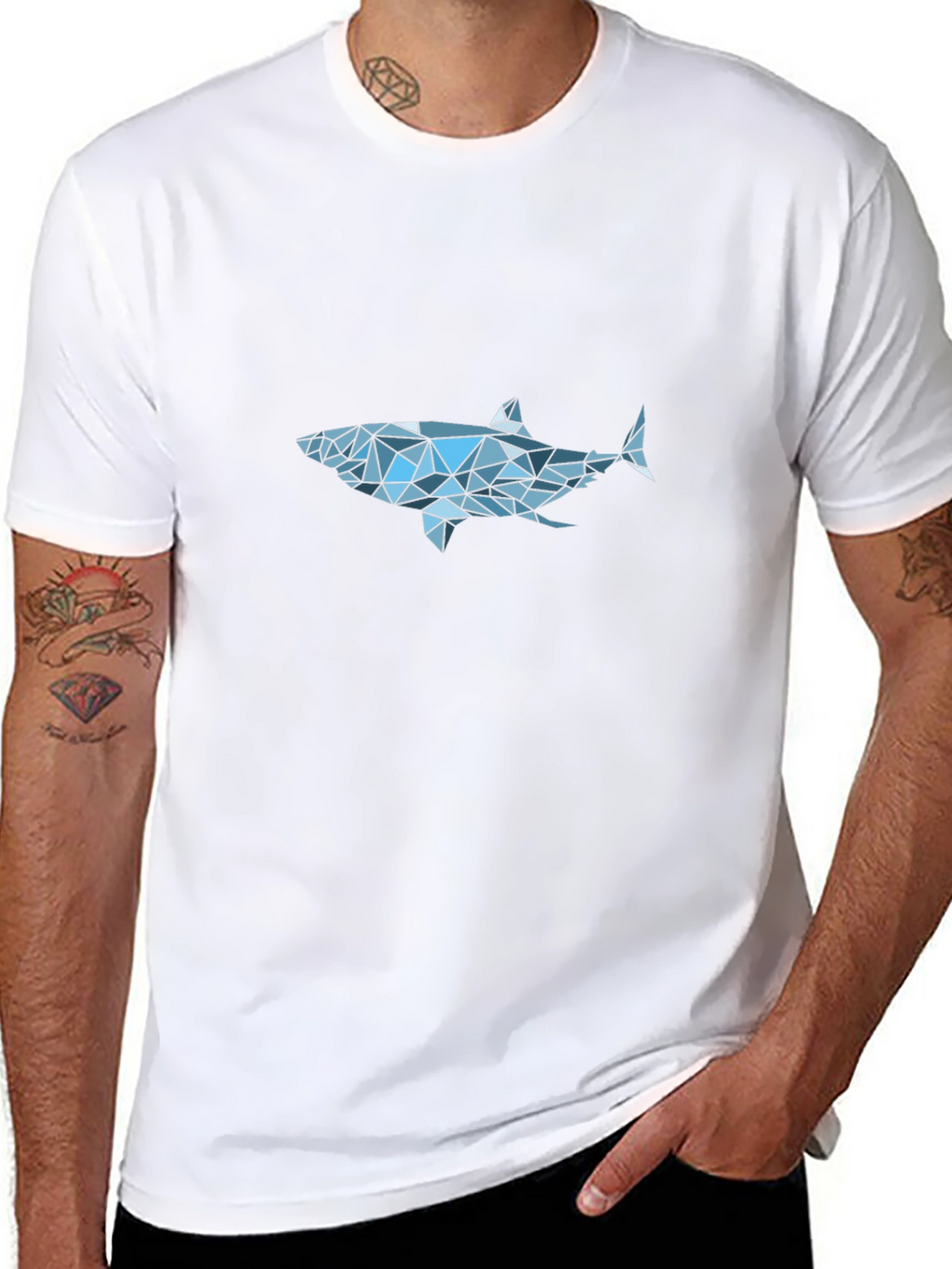 Geometric Shark Graphic Tee - Black