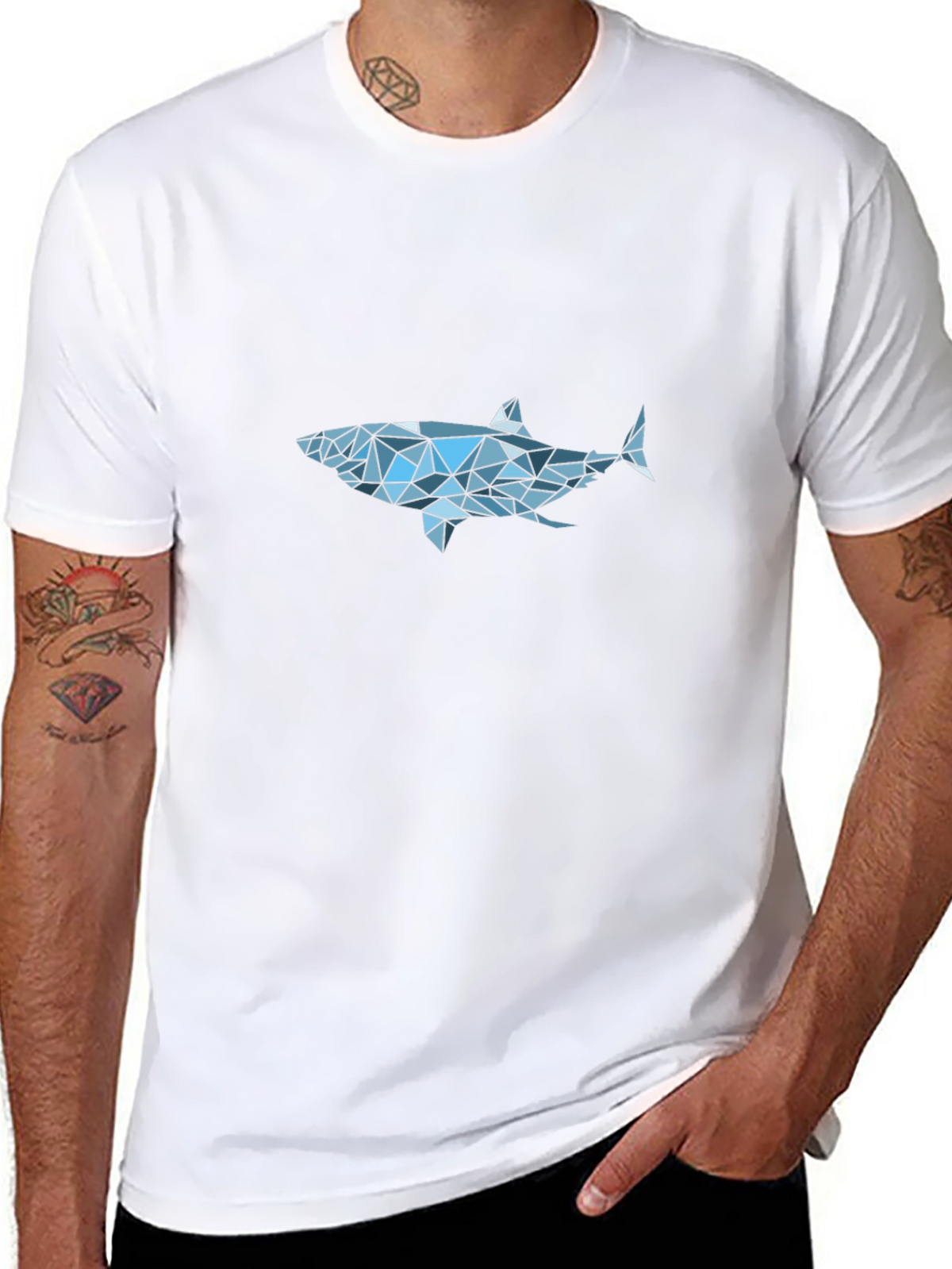Geometric Shark Graphic Tee - Black