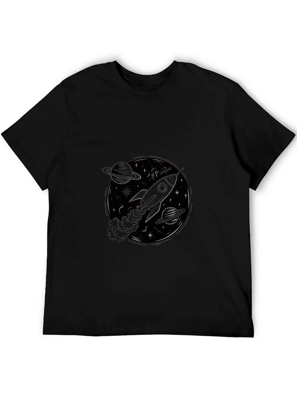 Rocket in Space Black T-Shirt