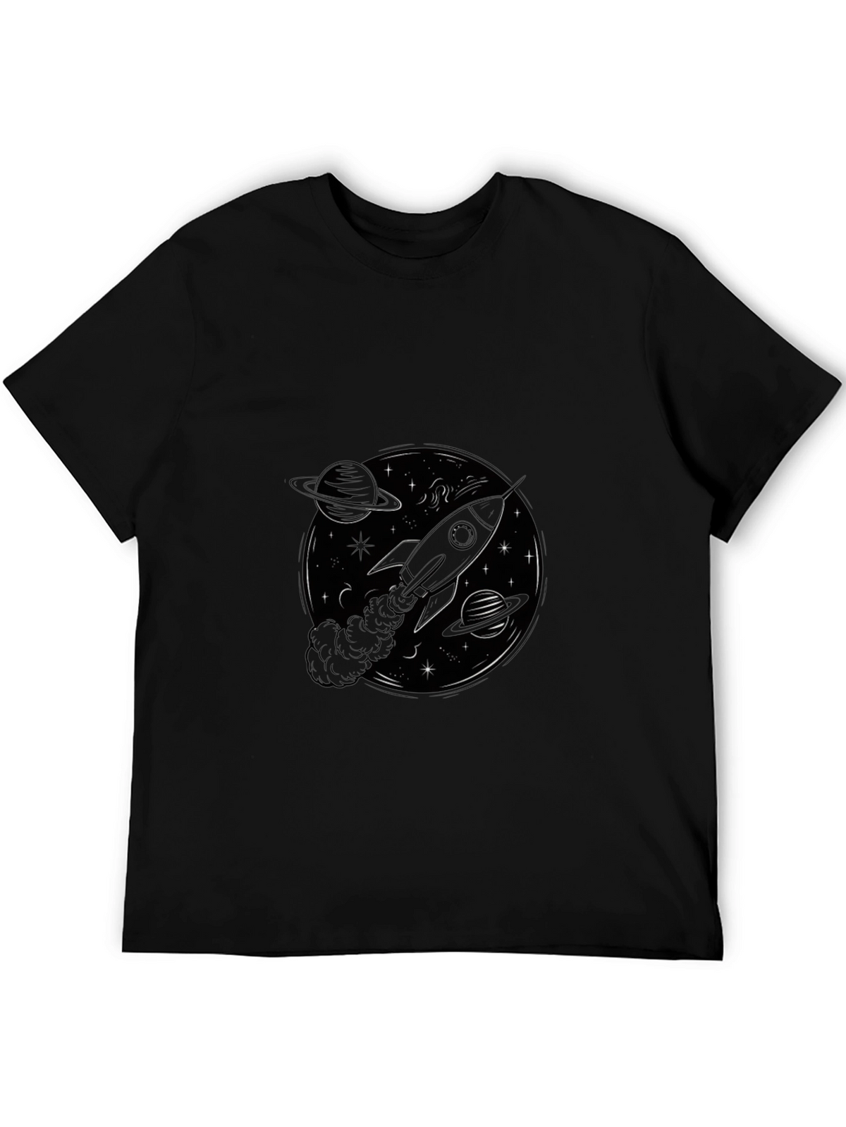 Rocket in Space Black T-Shirt