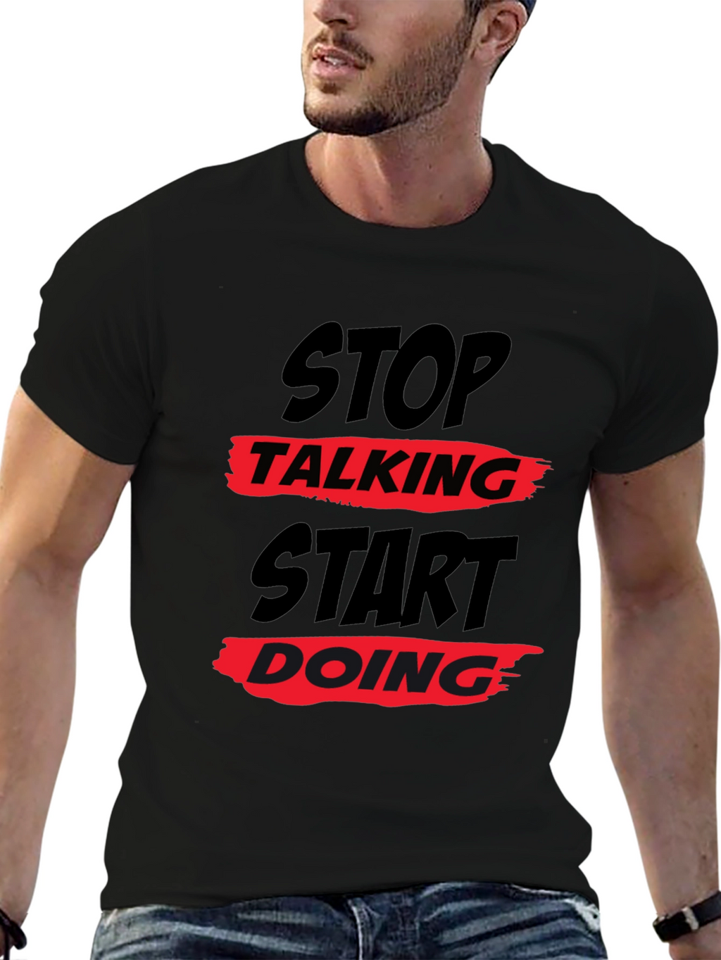 Stop Talking Start Doing Graphic Tee - Black