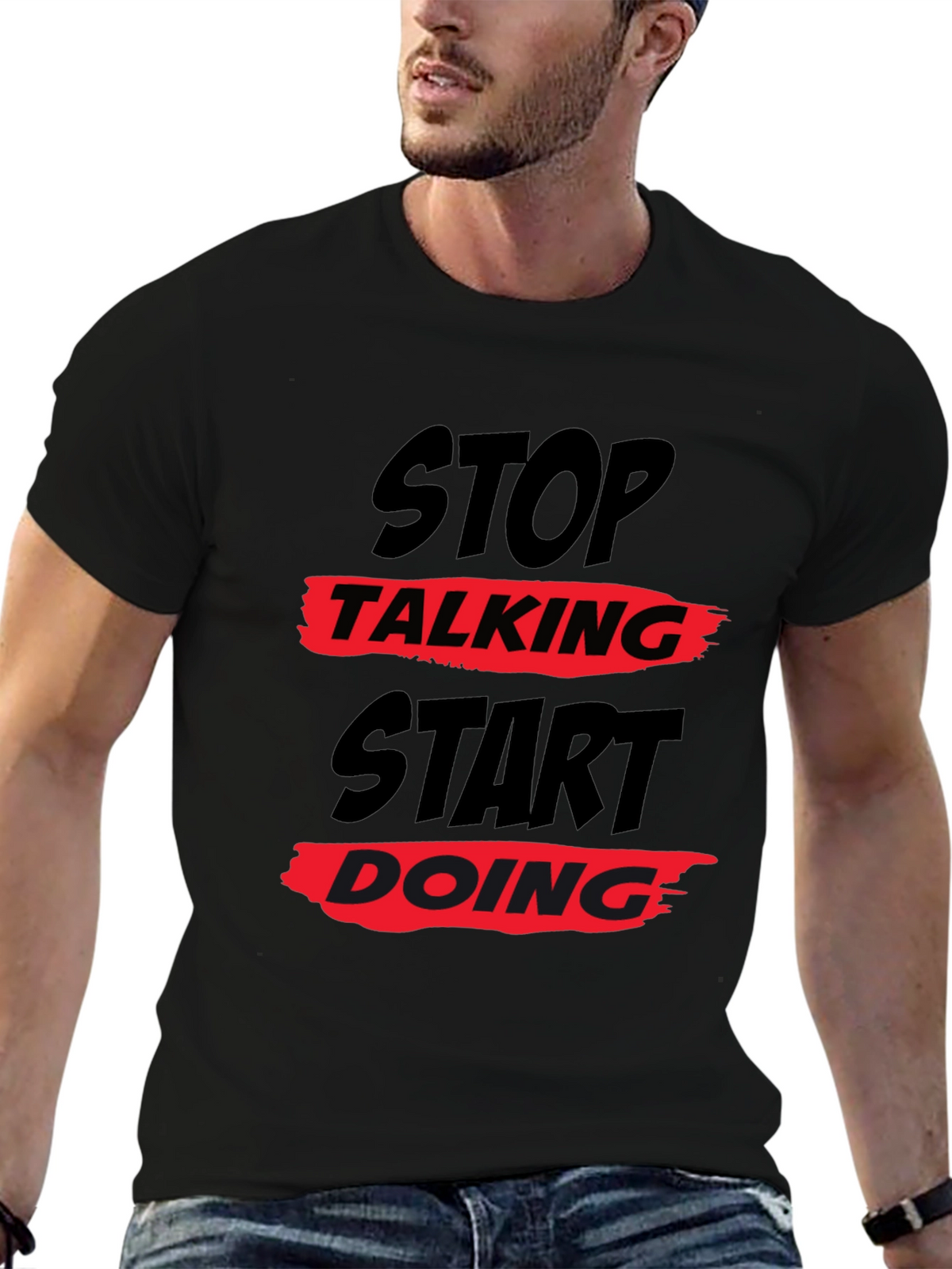 Stop Talking Start Doing Graphic Tee - Black