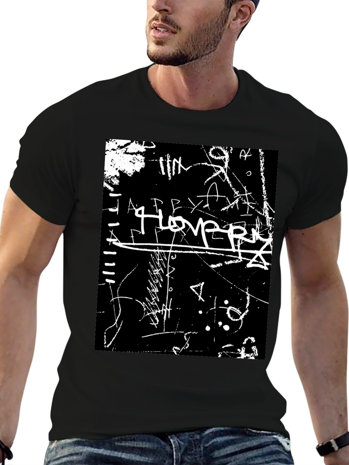 Abstract Graffiti Graphic Tee - Black