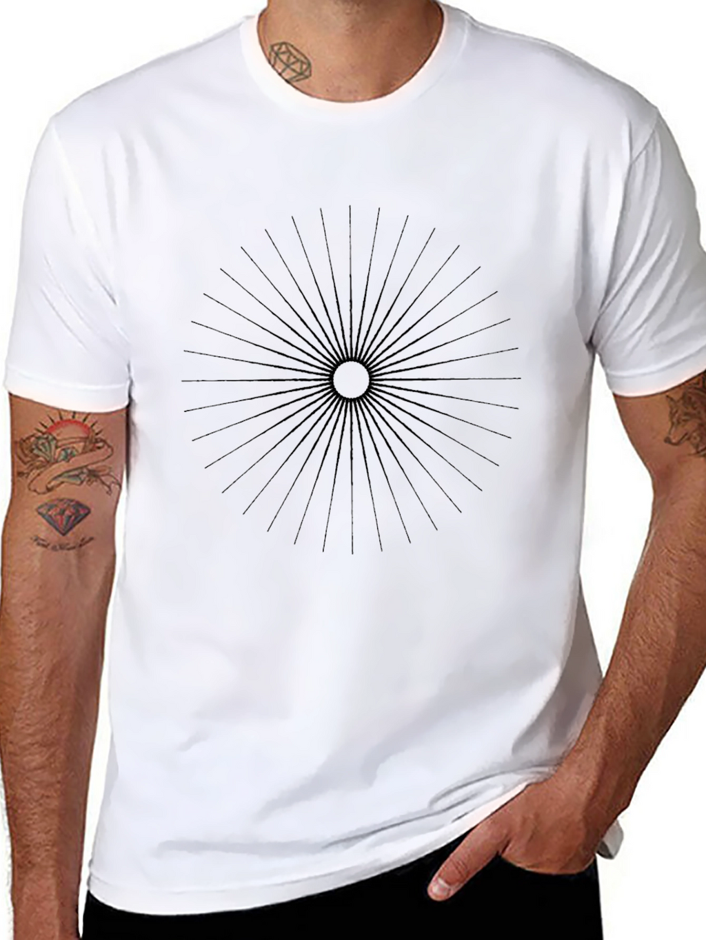 Abstract Circle Ray Graphic Black Tee