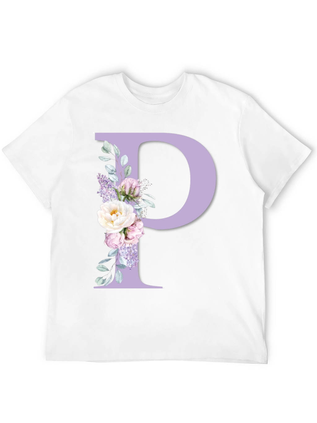 Floral Letter P Black T-Shirt
