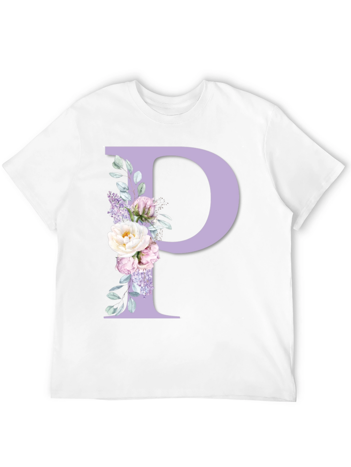Floral Letter P Black T-Shirt