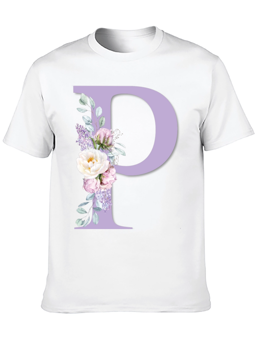 Floral Letter P Black T-Shirt