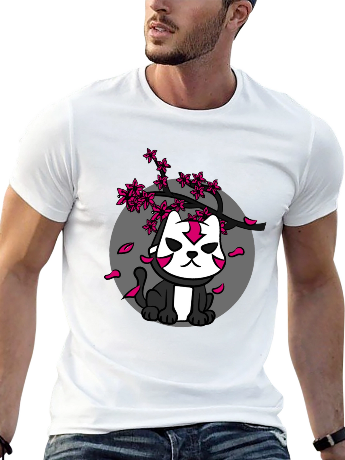 Ninja Cat Cherry Blossom Graphic Tee