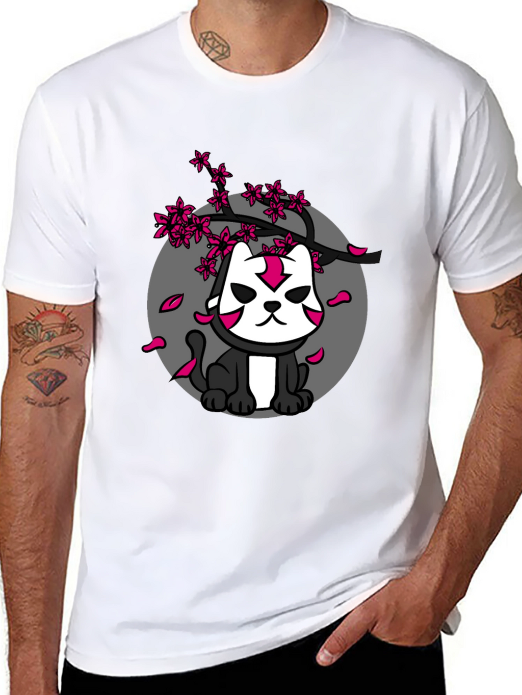 Ninja Cat Cherry Blossom Graphic Tee
