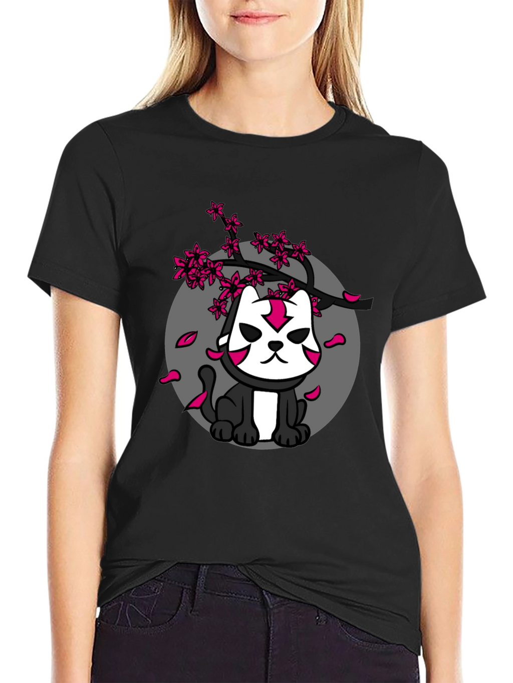 Ninja Cat Cherry Blossom Graphic Tee