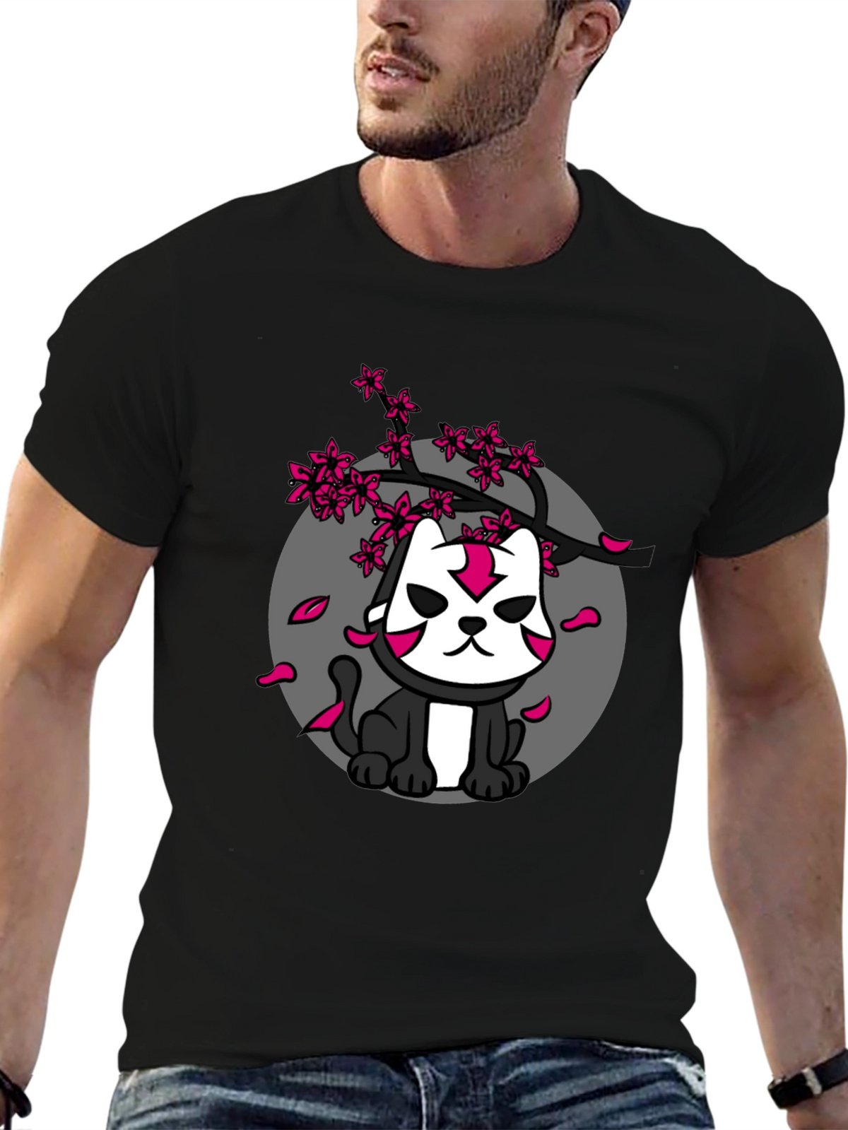 Ninja Cat Cherry Blossom Graphic Tee