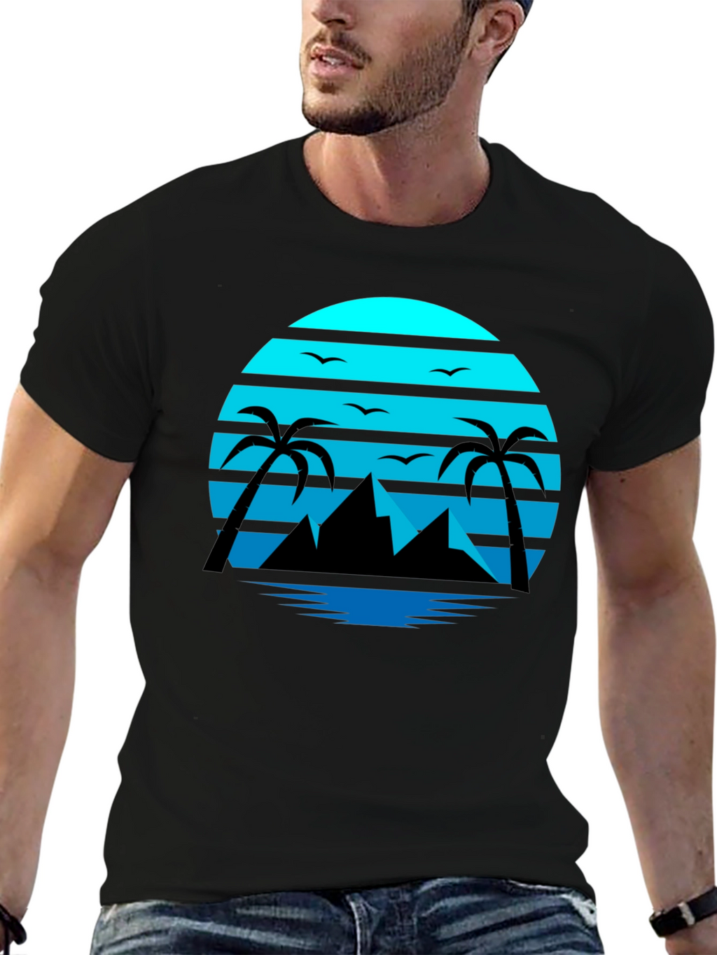 Retro Sunset Beach T-Shirt Palm Tree Graphic Tee