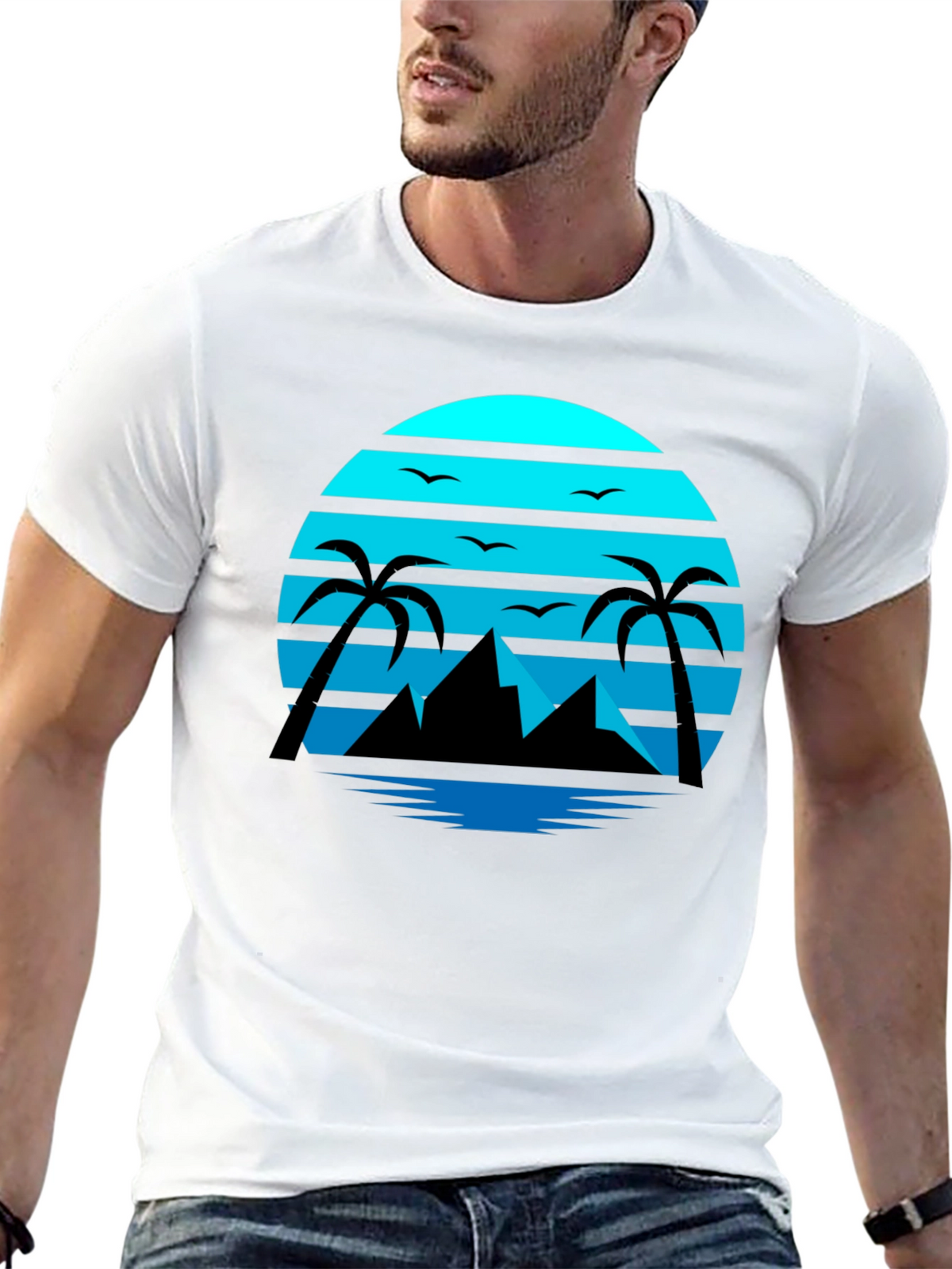 Retro Sunset Beach T-Shirt Palm Tree Graphic Tee