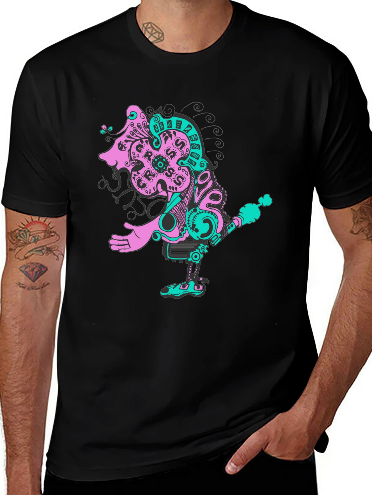 Abstract Robot Graphic Black T-Shirt