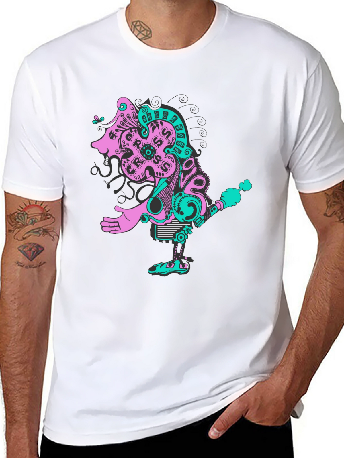 Abstract Robot Graphic Black T-Shirt