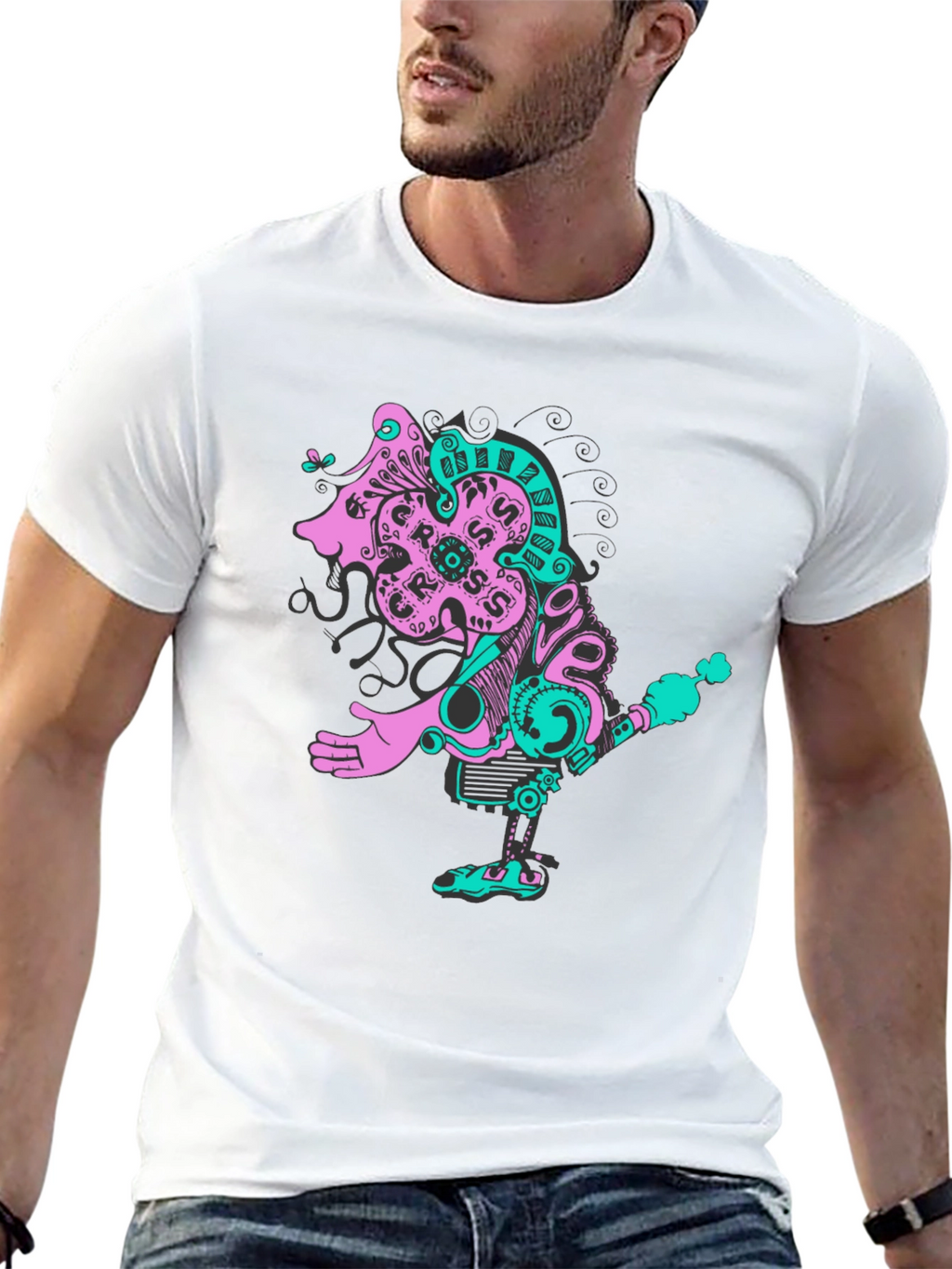 Abstract Robot Graphic Black T-Shirt