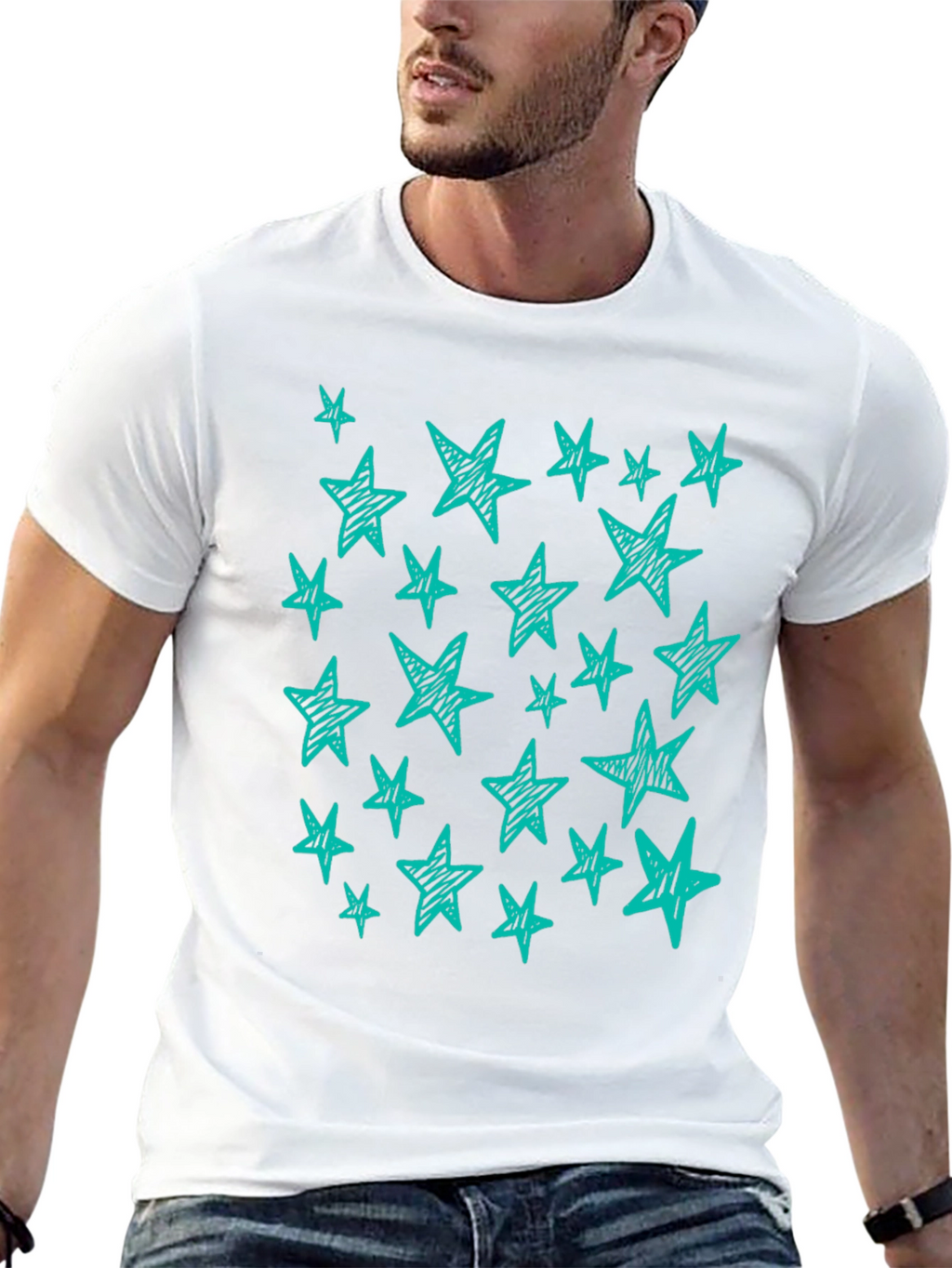 Starry Night Tee - Scribbled Star Design Black T-Shirt
