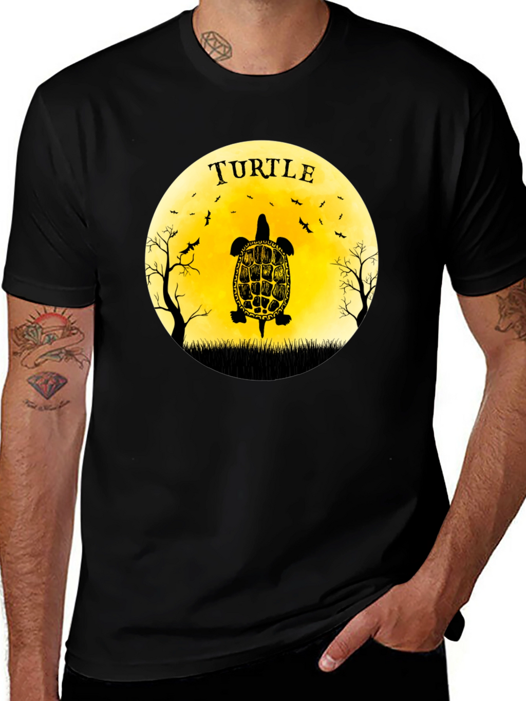 Turtle Graphic Tee - Black Cotton T-Shirt