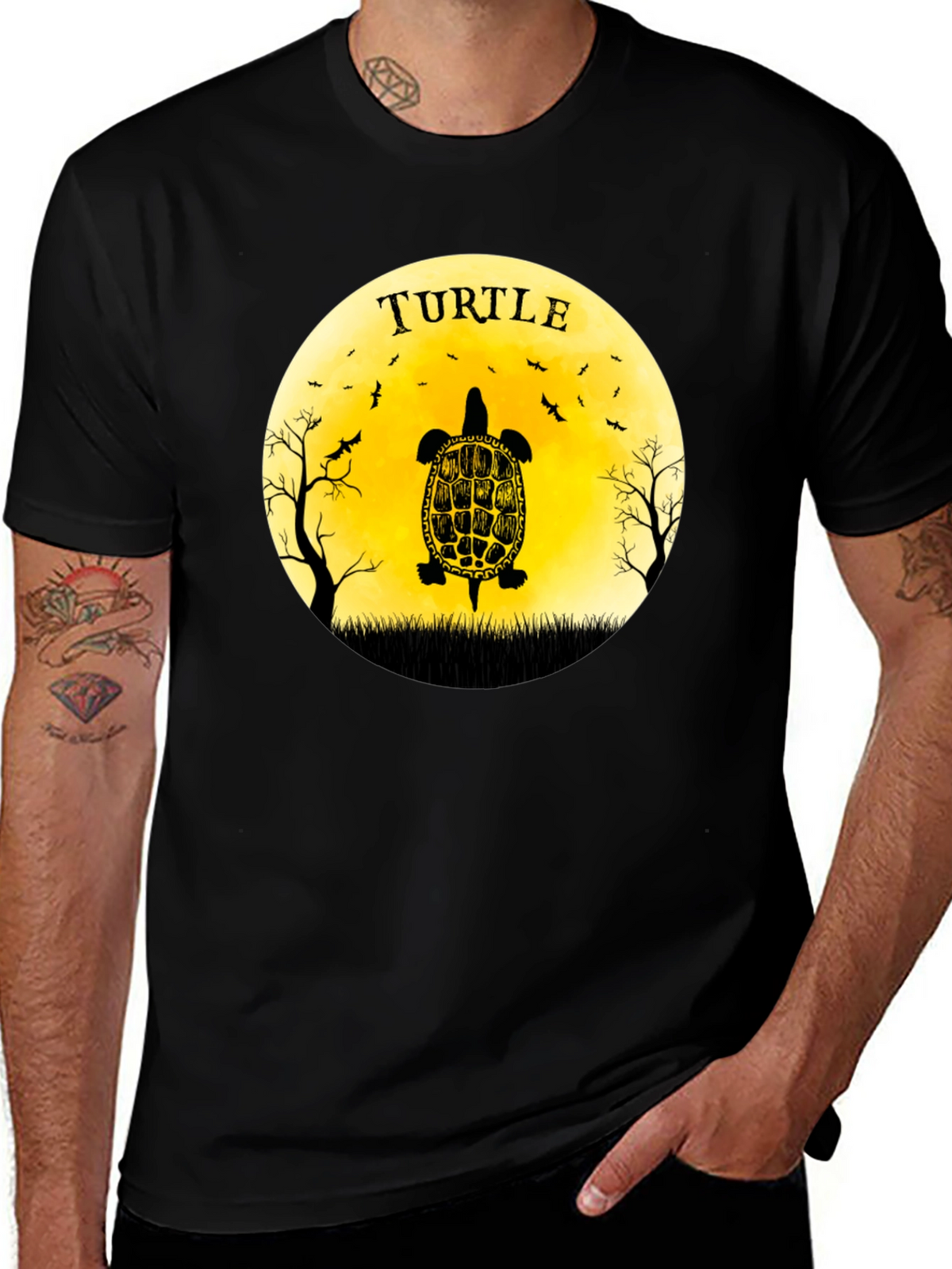 Turtle Graphic Tee - Black Cotton T-Shirt