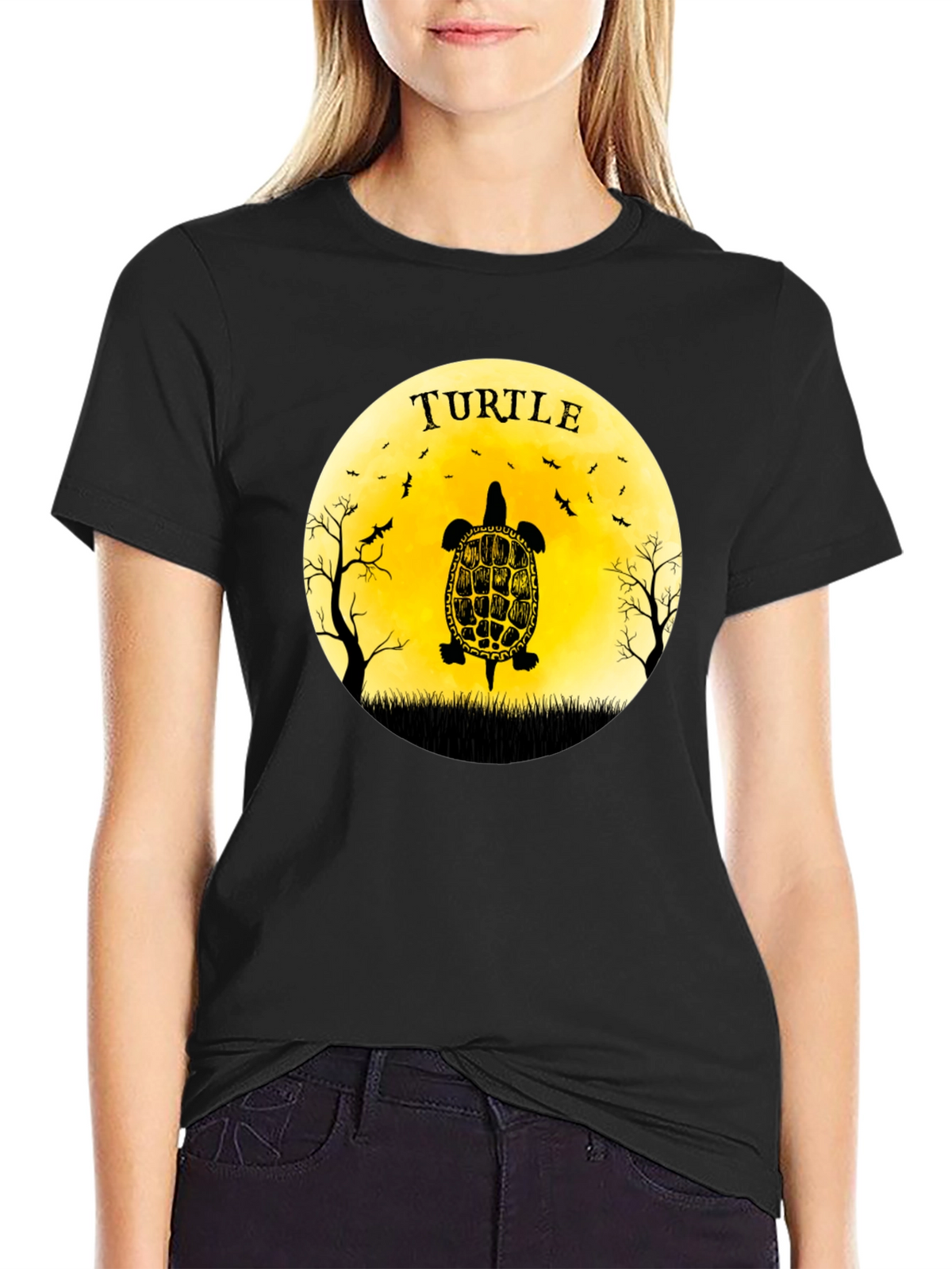 Turtle Graphic Tee - Black Cotton T-Shirt