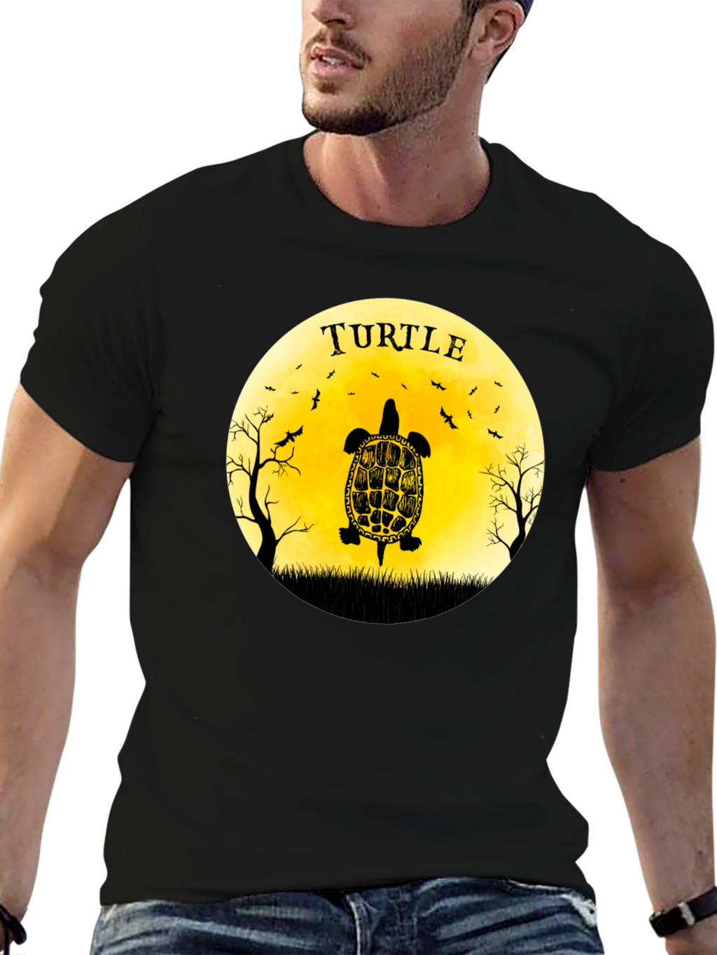 Turtle Graphic Tee - Black Cotton T-Shirt