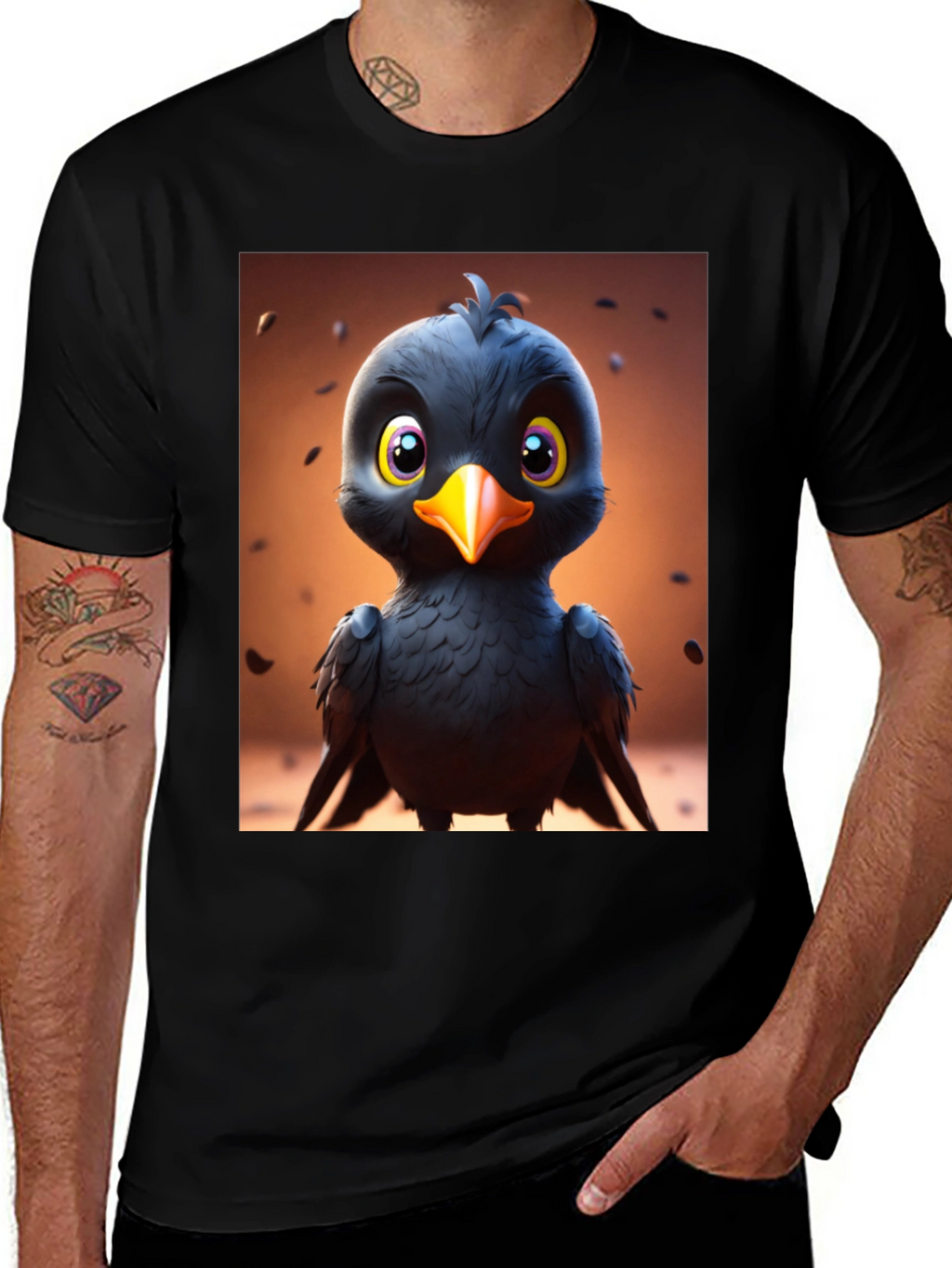 Cute Cartoon Black Bird Graphic Tee