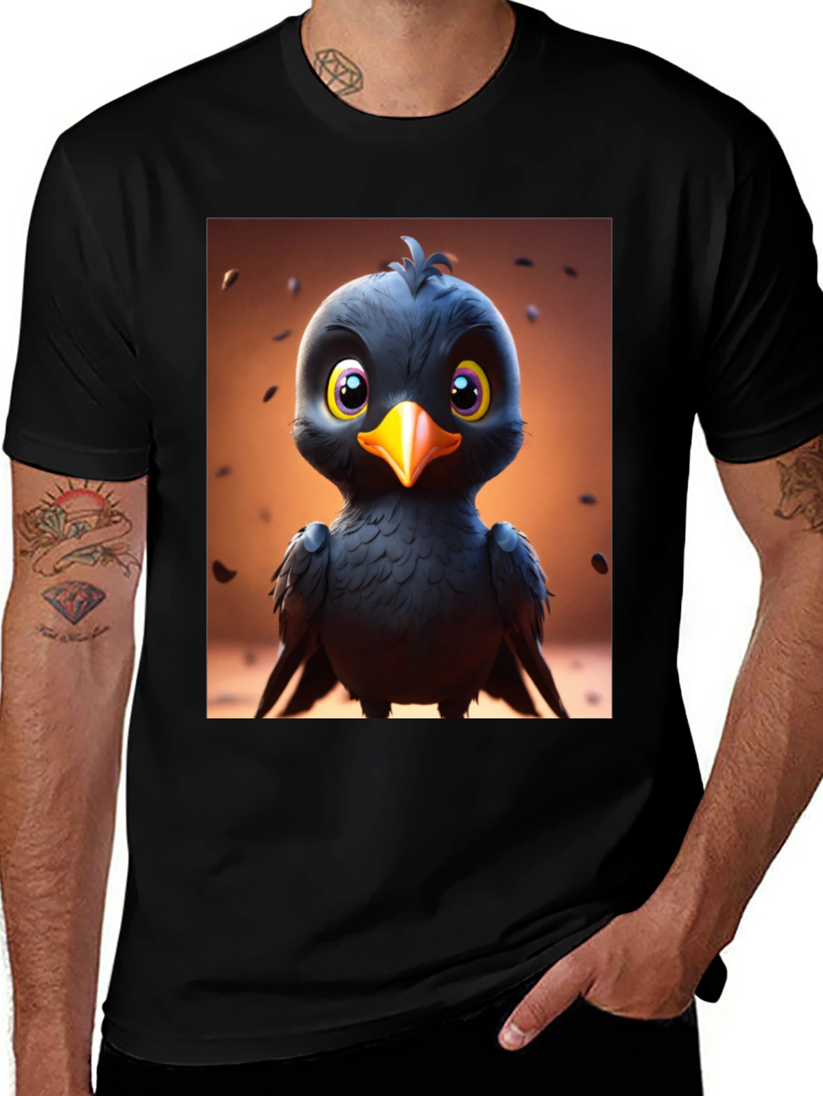Cute Cartoon Black Bird Graphic Tee