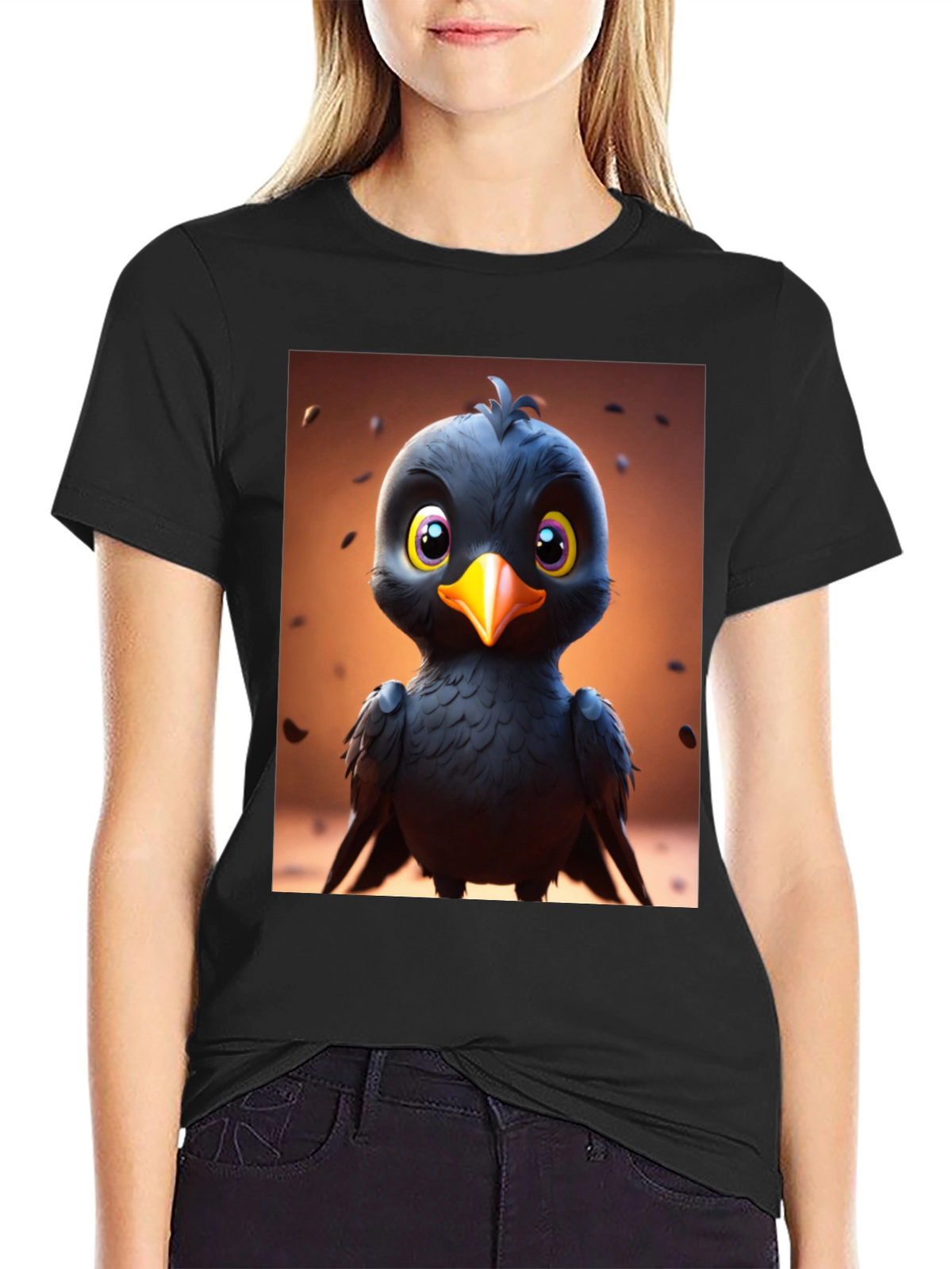 Cute Cartoon Black Bird Graphic Tee