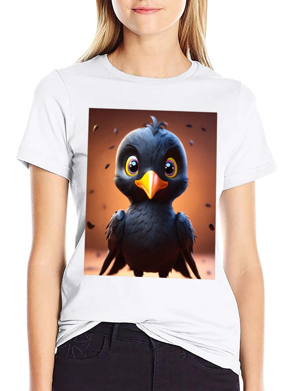 Cute Cartoon Black Bird Graphic Tee