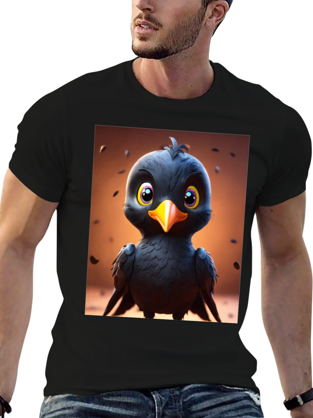 Cute Cartoon Black Bird Graphic Tee