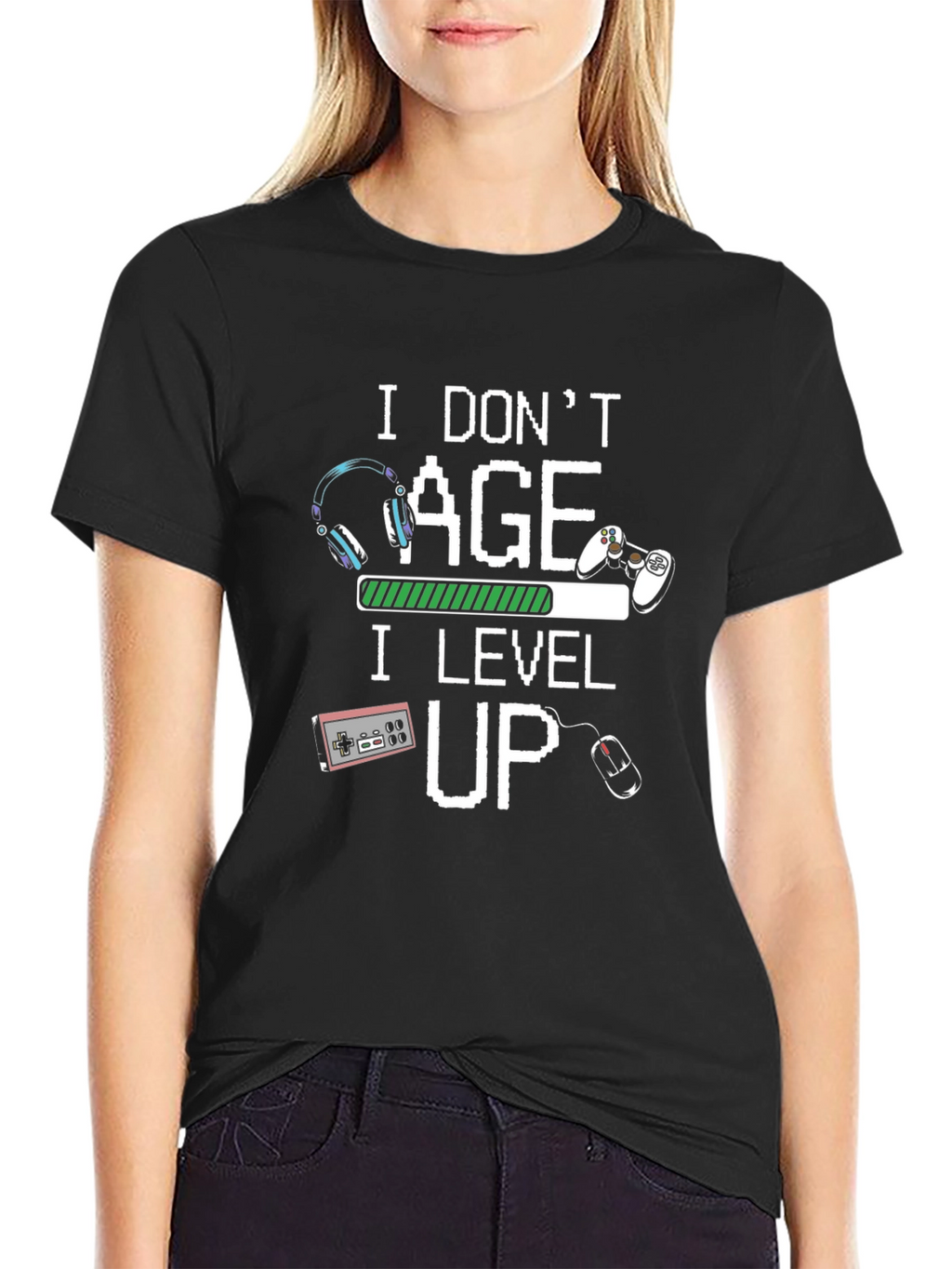 I Dont Age I Level Up T-Shirt Gamer Black