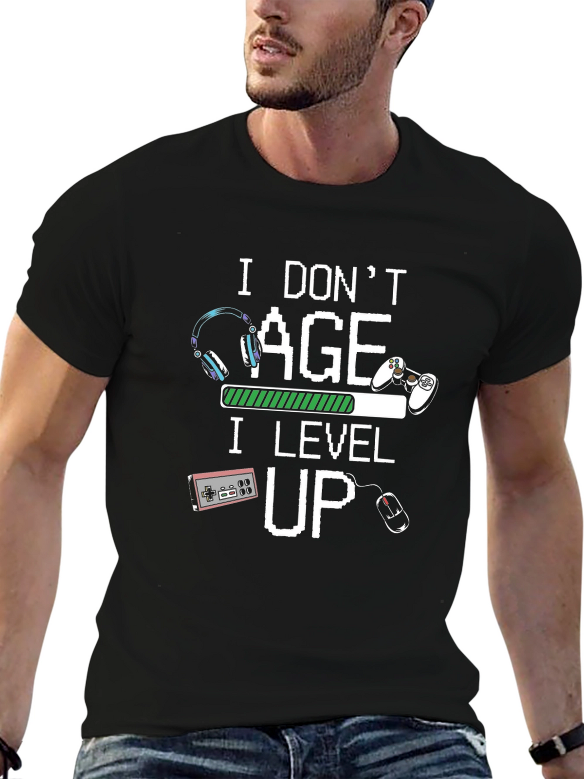 I Dont Age I Level Up T-Shirt Gamer Black