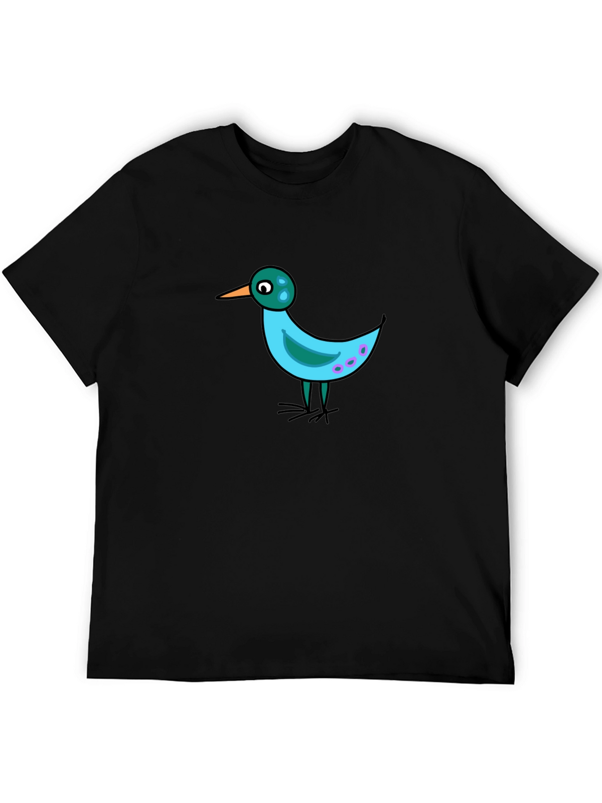 Whimsical Bird Graphic Tee - Black Casual Shirt