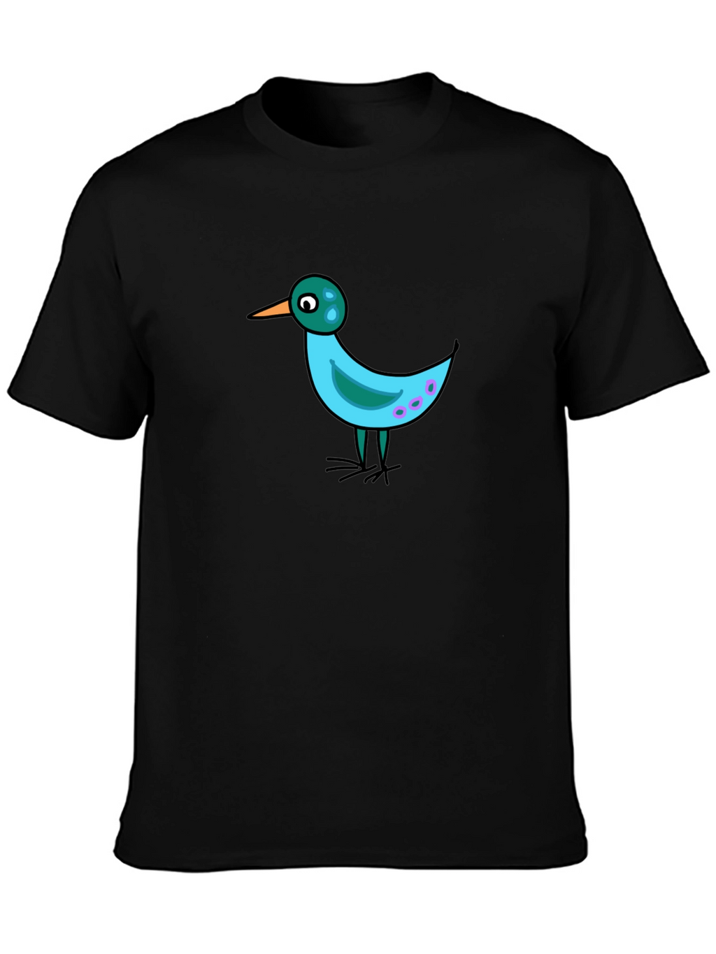 Whimsical Bird Graphic Tee - Black Casual Shirt