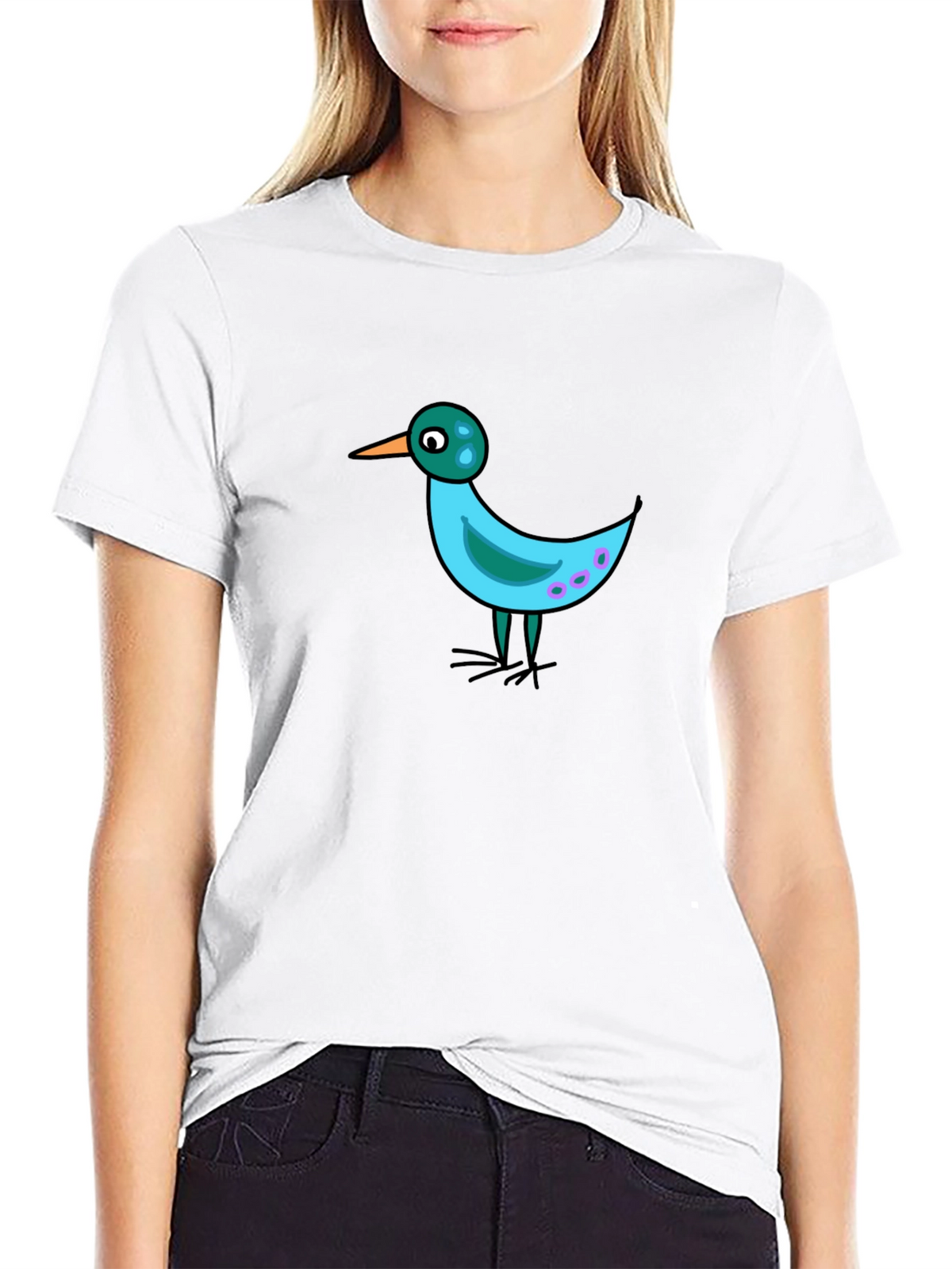 Whimsical Bird Graphic Tee - Black Casual Shirt