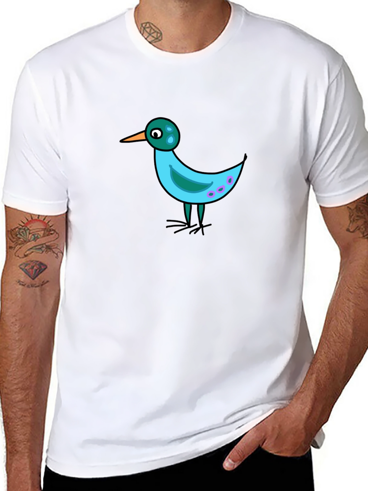 Whimsical Bird Graphic Tee - Black Casual Shirt